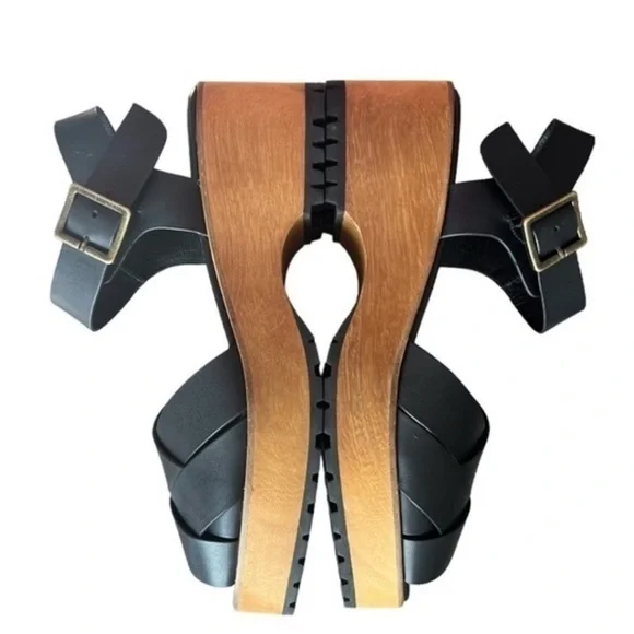 Anthropologie, Kelsey Dagger Webster Black Leather Platform, Clog Sandals - Picture 3 of 10